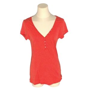 Vintage Old Navy Red V-neck Short Sleeve Tee With Delicate Buttons Size Medium